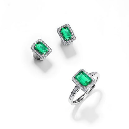 Contemporary Lab-Grown Emerald Statement Ring - 925 Silver - Dapaza