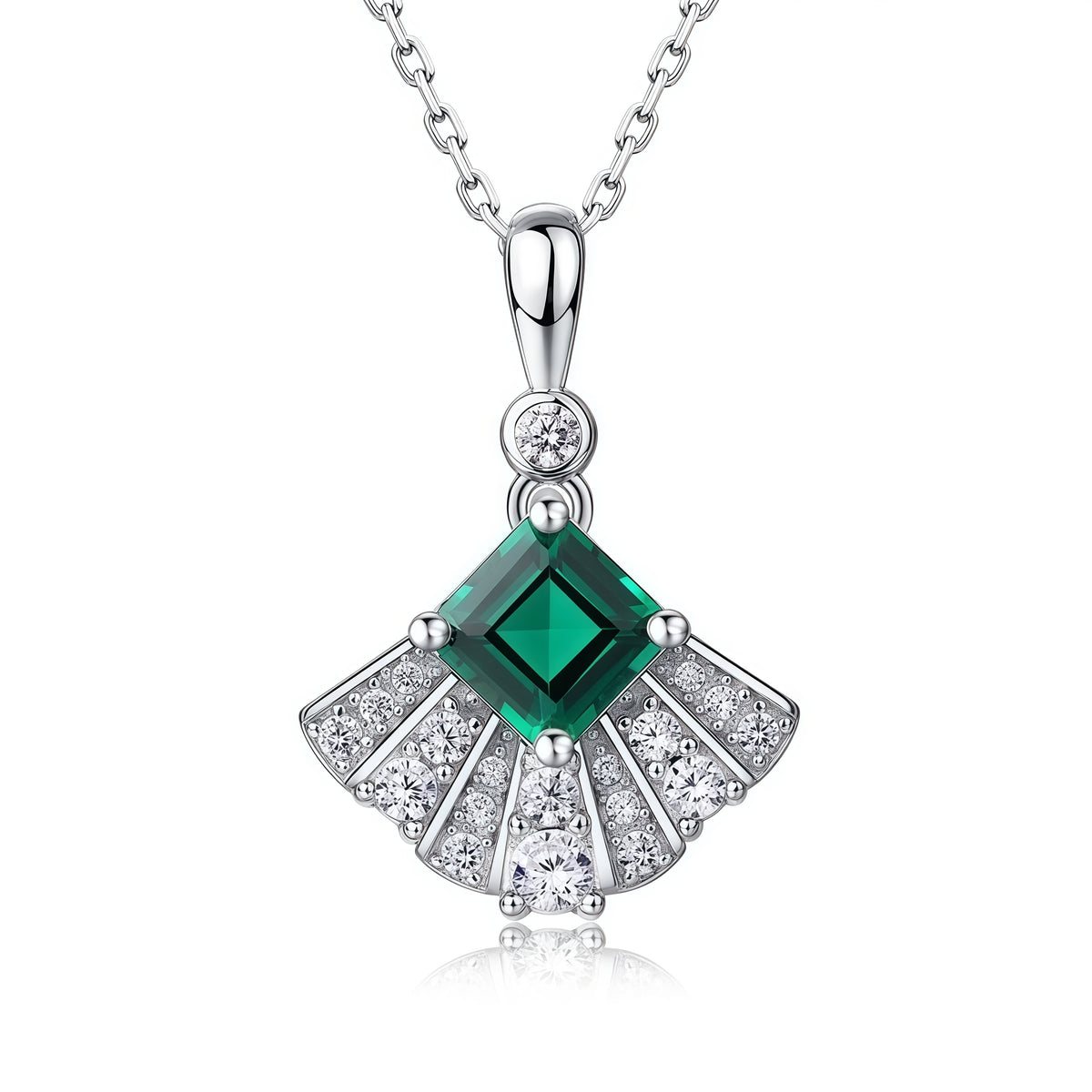Premium Dapaza Fan-Shaped Lab-Grown Emerald Pendant Necklace | S925 Sterling Silver