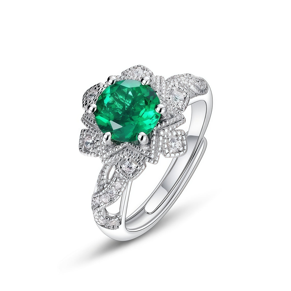 Vintage-Inspired Lab-Grown Emerald Cocktail Ring - 925 Silver - Dapaza