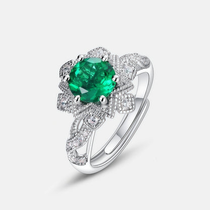 Vintage-Inspired Lab-Grown Emerald Cocktail Ring - 925 Silver - Dapaza