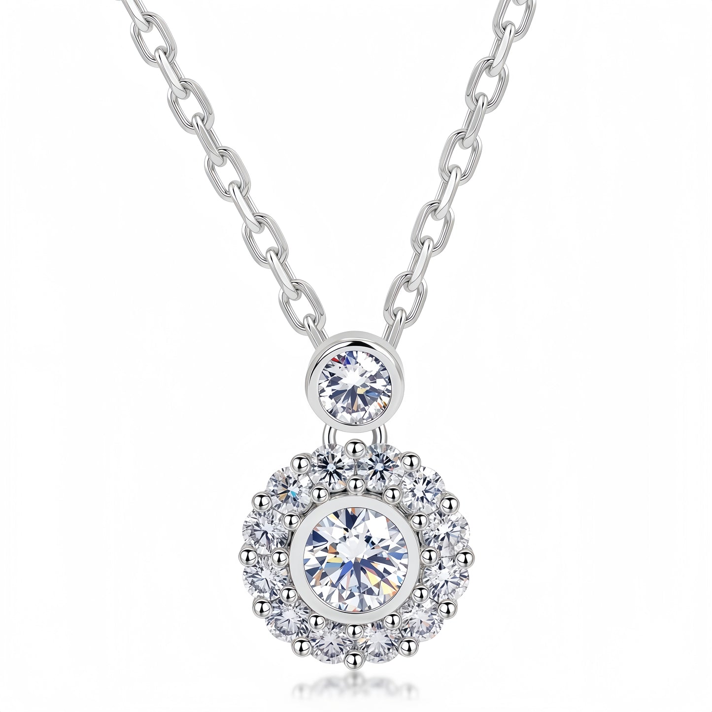 0.7ctw Round Brilliant Lab-Grown Diamond Halo Pendant Necklace in S925 Sterling Silver | Dapaza
