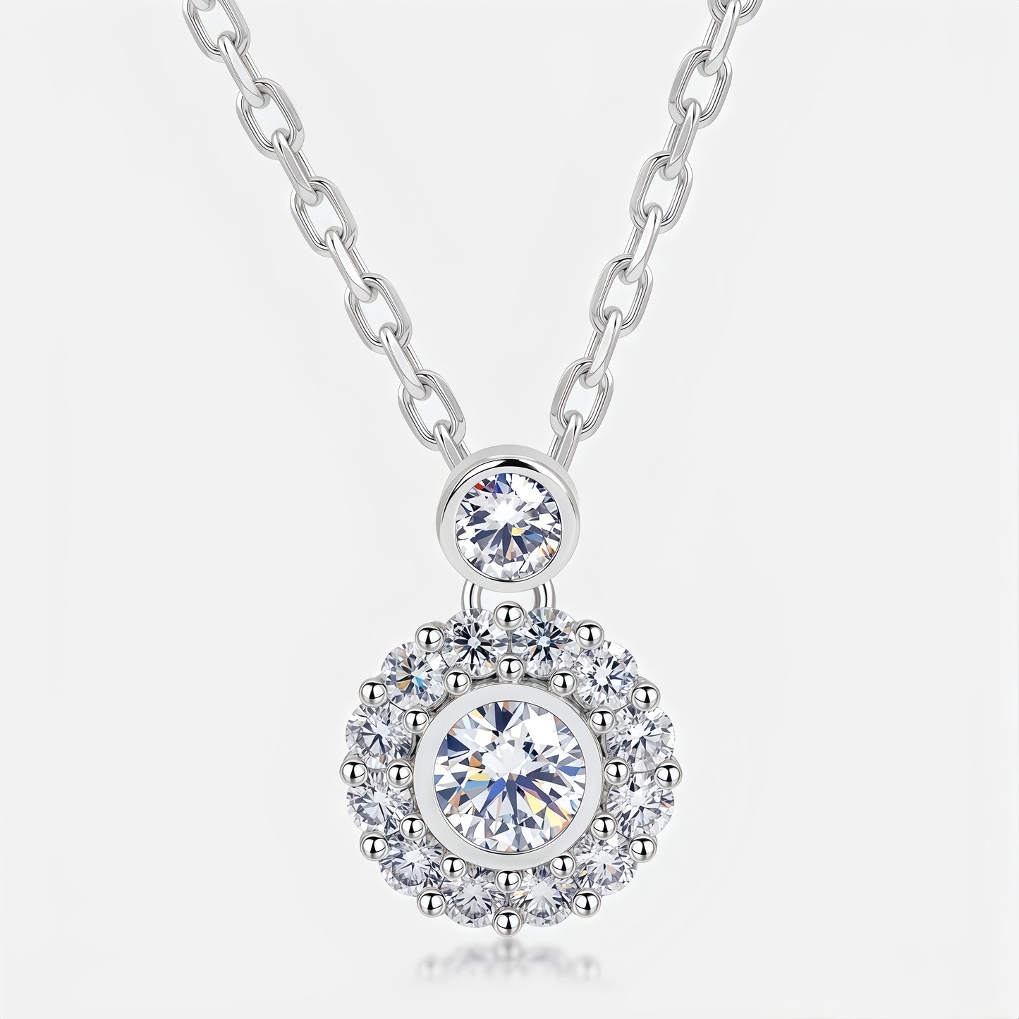 0.7ctw Round Brilliant Lab-Grown Diamond Halo Pendant Necklace in S925 Sterling Silver | Dapaza