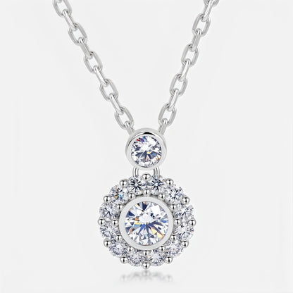 0.7ctw Round Brilliant Lab-Grown Diamond Halo Pendant Necklace in S925 Sterling Silver | Dapaza
