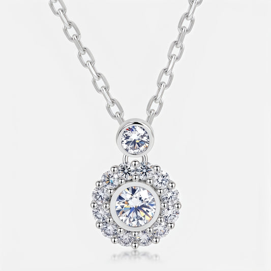 0.7ctw Round Brilliant Lab-Grown Diamond Halo Pendant Necklace in S925 Sterling Silver | Dapaza