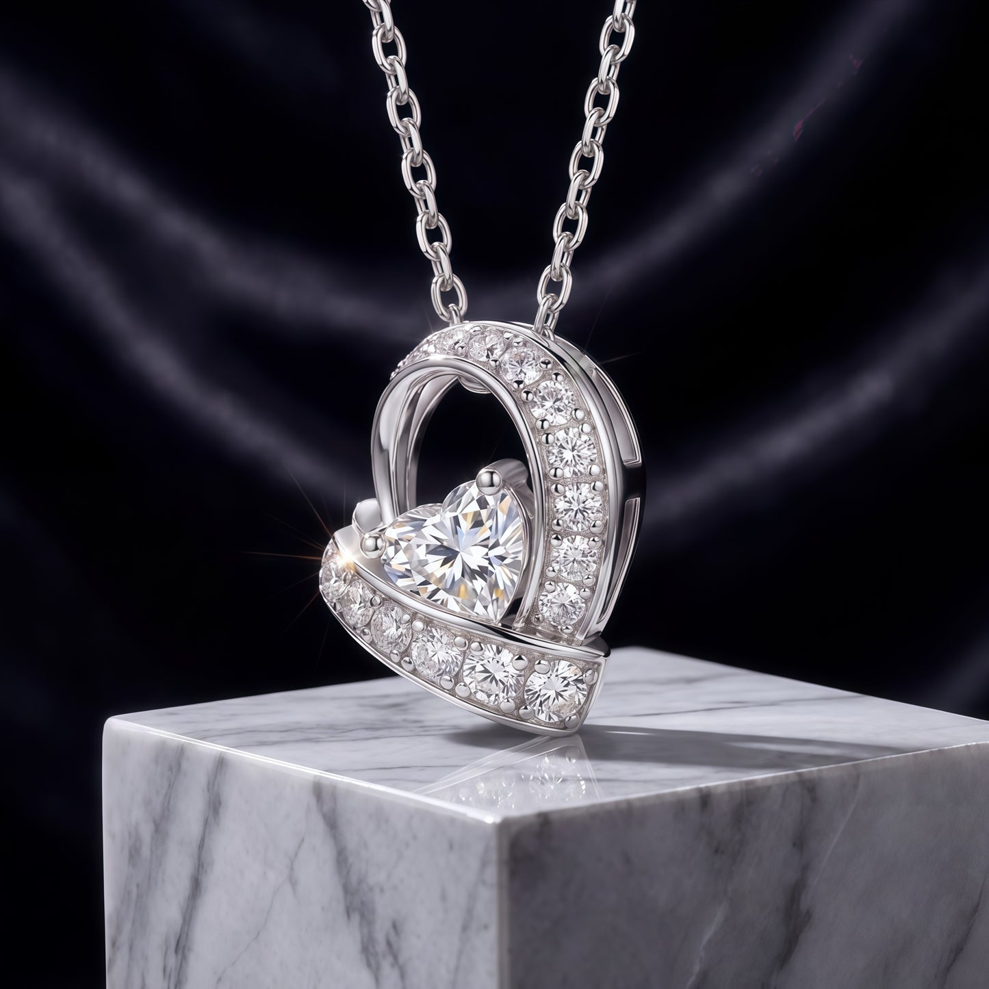 0.87ctw Heart-Shaped Lab-Grown Diamond Ribbon Pendant Necklace in S925 Sterling Silver | Dapaza