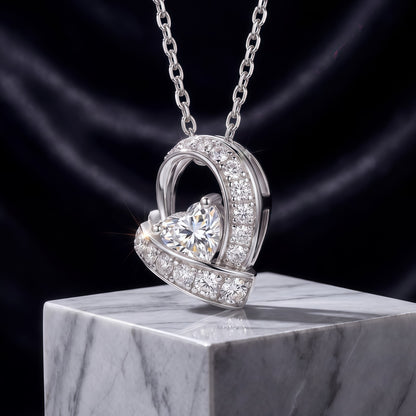 0.87ctw Heart-Shaped Lab-Grown Diamond Ribbon Pendant Necklace in S925 Sterling Silver | Dapaza