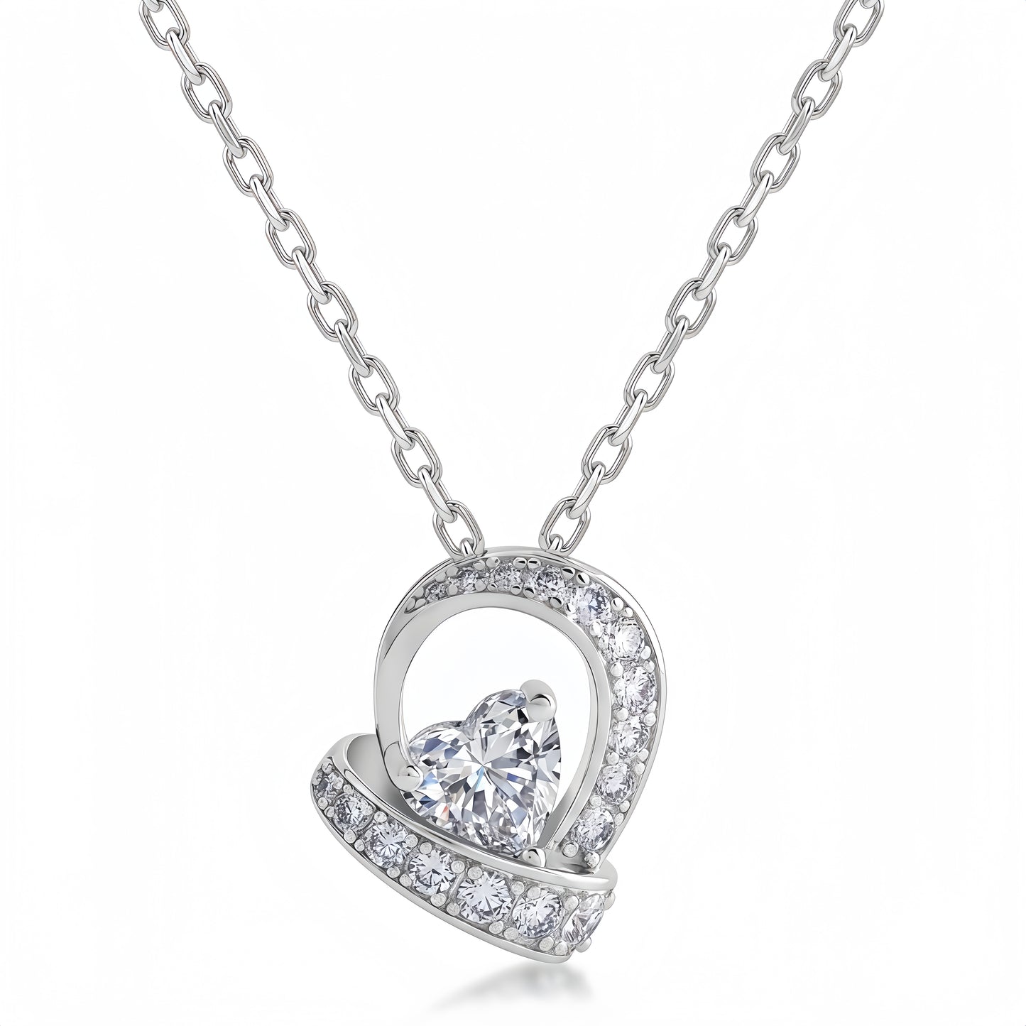 0.87ctw Heart-Shaped Lab-Grown Diamond Ribbon Pendant Necklace in S925 Sterling Silver | Dapaza