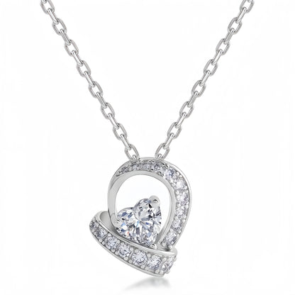 0.87ctw Heart-Shaped Lab-Grown Diamond Ribbon Pendant Necklace in S925 Sterling Silver | Dapaza