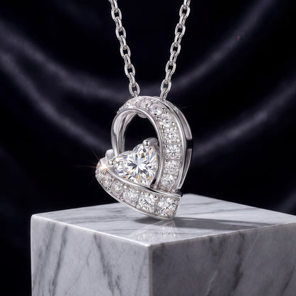 0.87ctw Heart-Shaped Lab-Grown Diamond Ribbon Pendant Necklace in S925 Sterling Silver | Dapaza