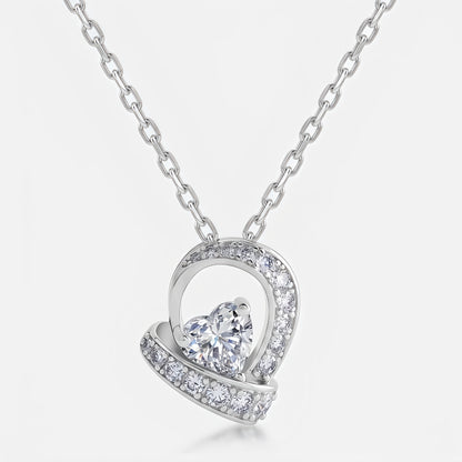 0.87ctw Heart-Shaped Lab-Grown Diamond Ribbon Pendant Necklace in S925 Sterling Silver | Dapaza