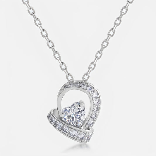 0.87ctw Heart-Shaped Lab-Grown Diamond Ribbon Pendant Necklace in S925 Sterling Silver | Dapaza