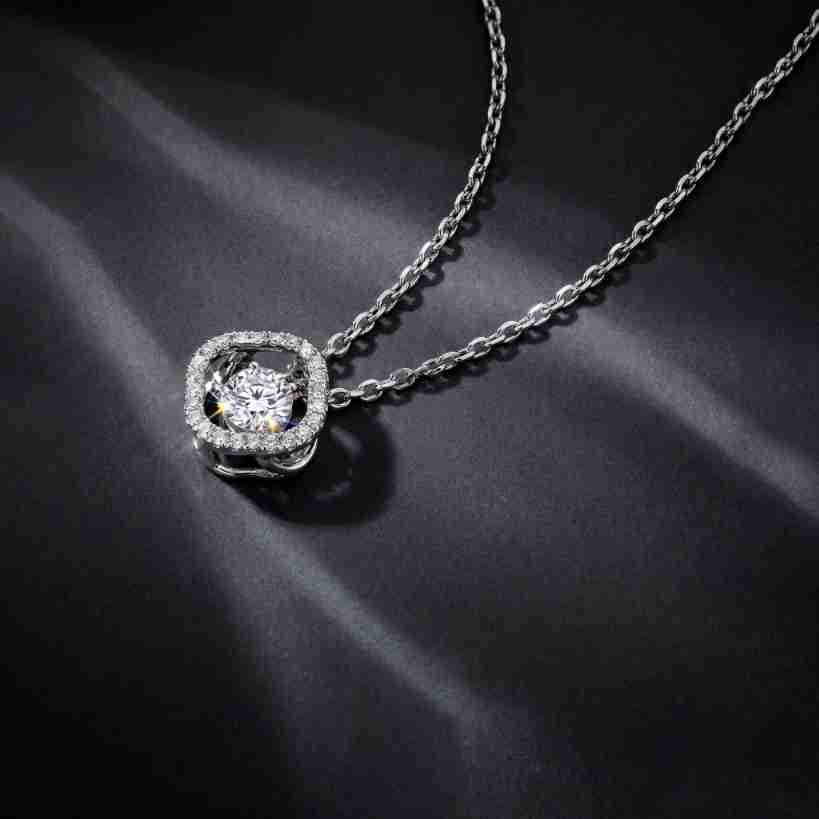 Dancing Lab-Grown Diamond Pendant Necklace 0.98CT S925 Sterling Silver | Dapaza