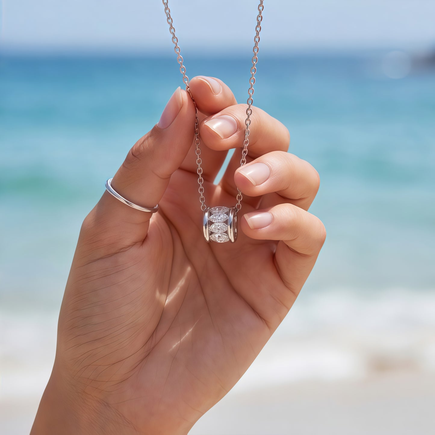 1.04ctw Marquise Lab-Grown Diamond Barrel Pendant Necklace in S925 Sterling Silver | Dapaza