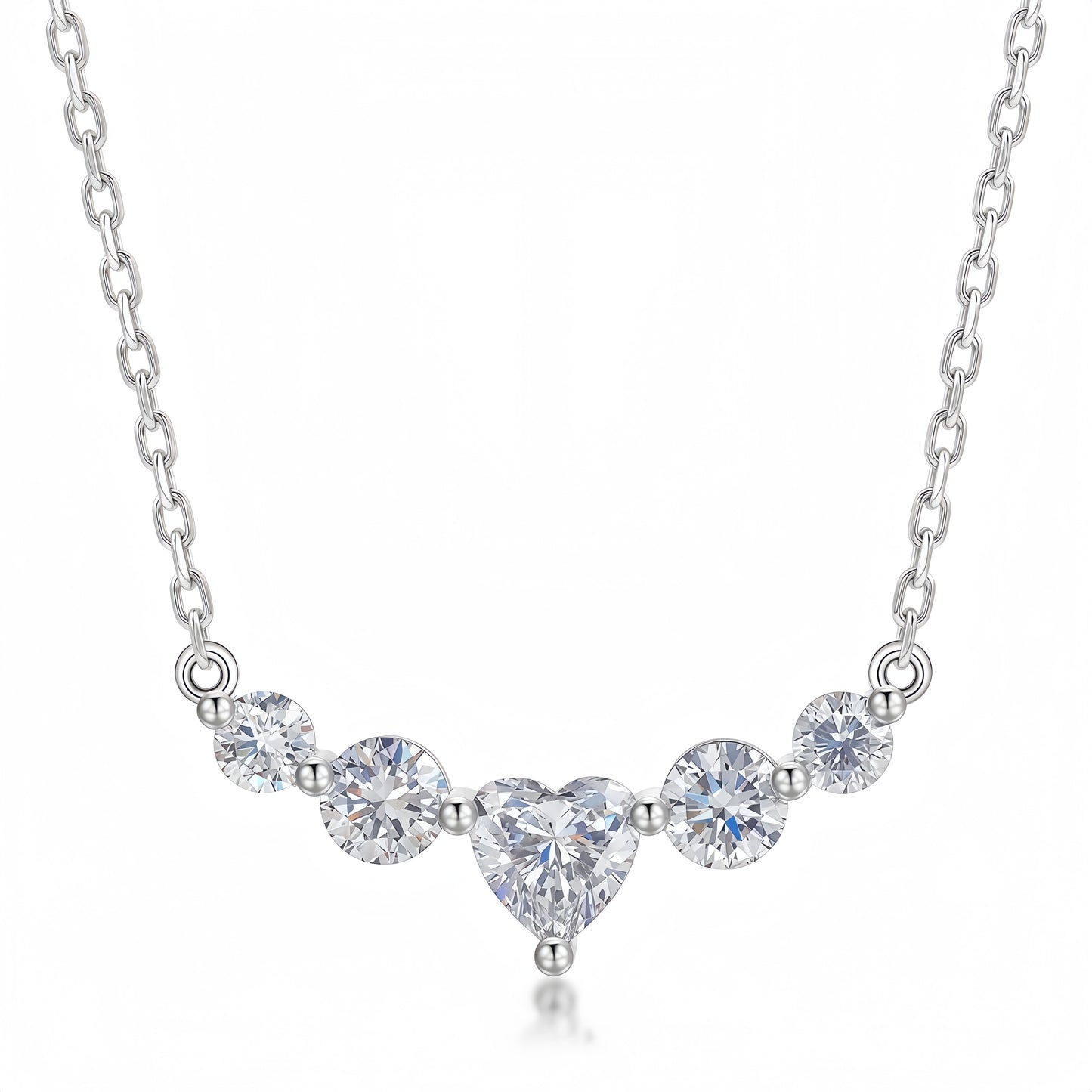 Dapaza 1.1 CT Heart & Round Lab-Grown Diamond Smile Necklace in 925 Sterling Silver