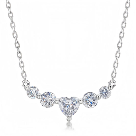 Dapaza 1.1 CT Heart & Round Lab-Grown Diamond Smile Necklace in 925 Sterling Silver