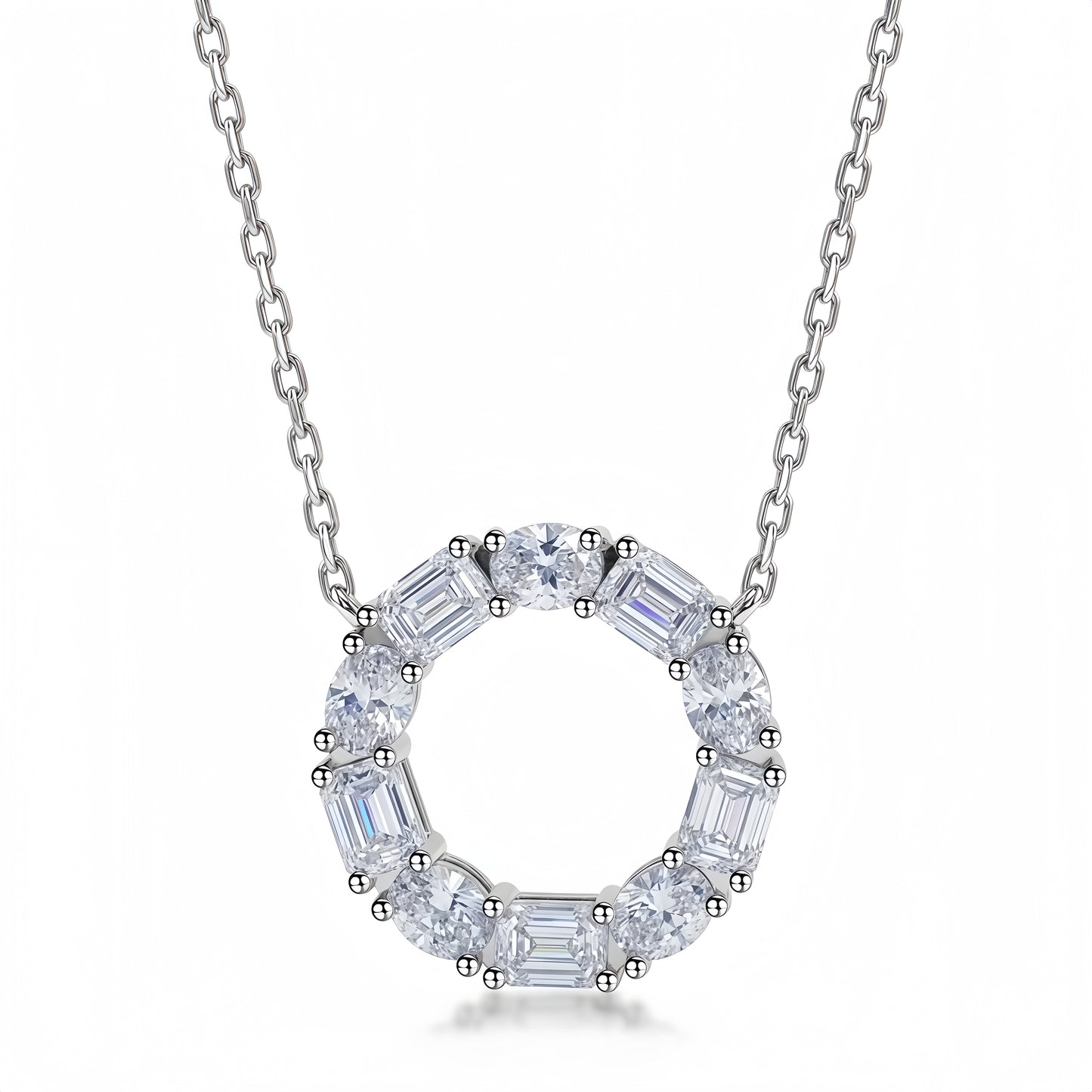 1.9ctw Multi-Shape Emerald and Oval Lab-Grown Diamond Circle Pendant Necklace in S925 Sterling Silver | Dapaza