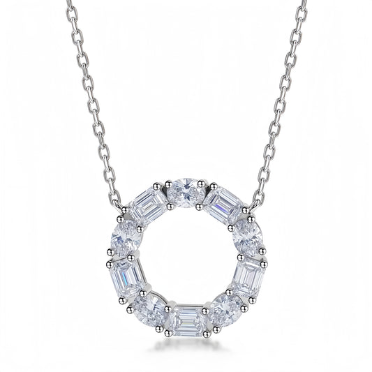 1.9ctw Multi-Shape Emerald and Oval Lab-Grown Diamond Circle Pendant Necklace in S925 Sterling Silver | Dapaza