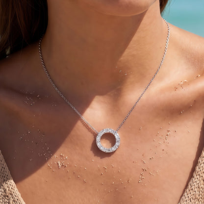 1.9ctw Multi-Shape Emerald and Oval Lab-Grown Diamond Circle Pendant Necklace in S925 Sterling Silver | Dapaza