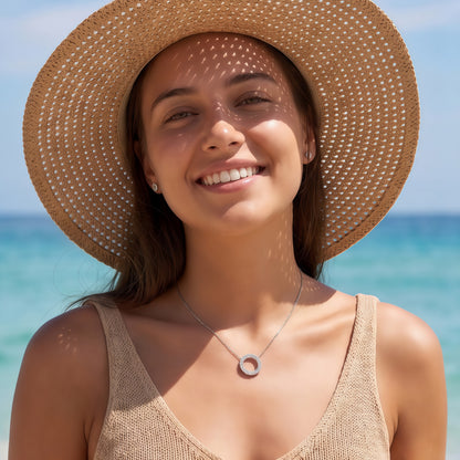 1.9ctw Multi-Shape Emerald and Oval Lab-Grown Diamond Circle Pendant Necklace in S925 Sterling Silver | Dapaza