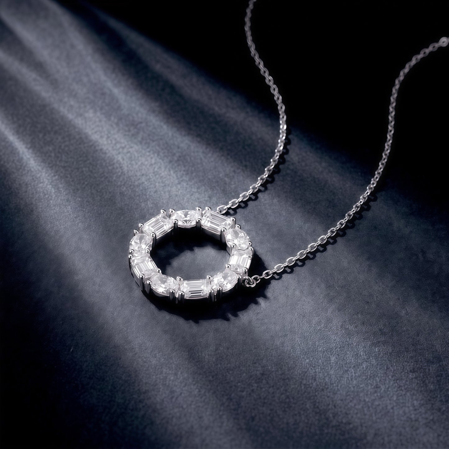 1.9ctw Multi-Shape Emerald and Oval Lab-Grown Diamond Circle Pendant Necklace in S925 Sterling Silver | Dapaza