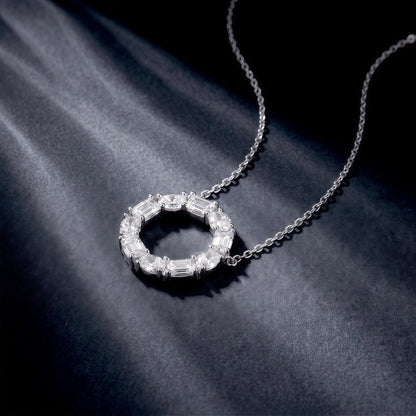 1.9ctw Multi-Shape Emerald and Oval Lab-Grown Diamond Circle Pendant Necklace in S925 Sterling Silver | Dapaza