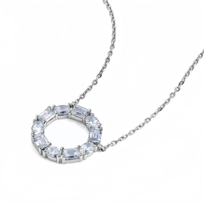 1.9ctw Multi-Shape Emerald and Oval Lab-Grown Diamond Circle Pendant Necklace in S925 Sterling Silver | Dapaza