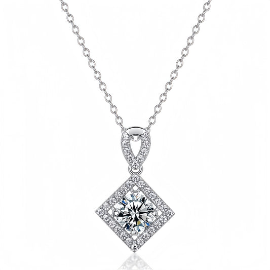 Classic 1 Carat CVD Lab Grown Diamond Pendant Necklace | S925 Sterling Silver Plated Gold Fashion Necklace for Women - Dapaza