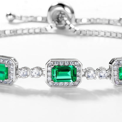 Premium Dapaza Artisan Lab-Grown Emerald Tennis Bracelet | S925 Silver Diamond Accent