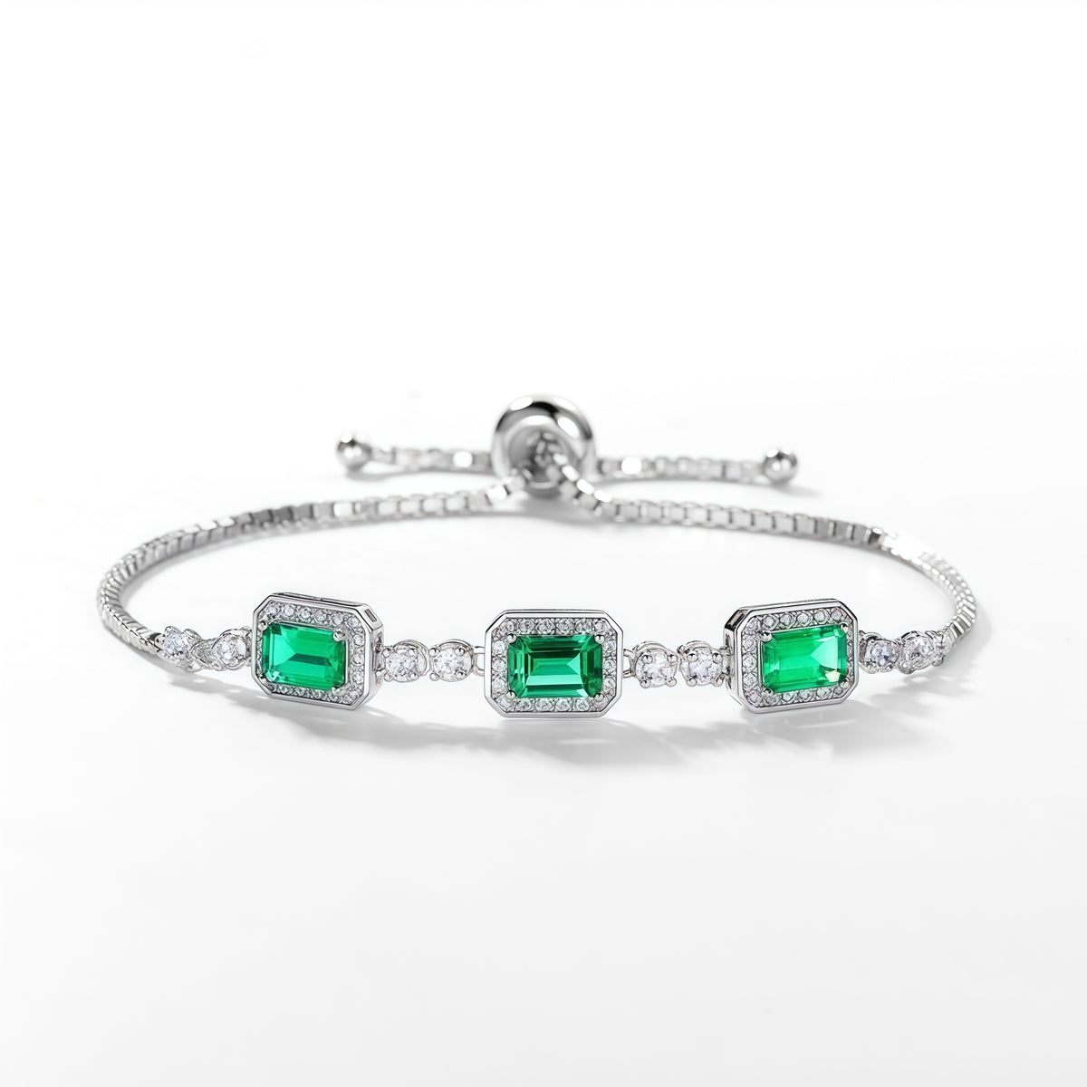 Premium Dapaza Artisan Lab-Grown Emerald Tennis Bracelet | S925 Silver Diamond Accent