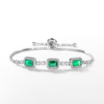 Premium Dapaza Artisan Lab-Grown Emerald Tennis Bracelet | S925 Silver Diamond Accent