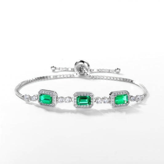 Dapaza Artisan Lab-Grown Emerald Tennis Bracelet | S925 Silver Diamond Accent