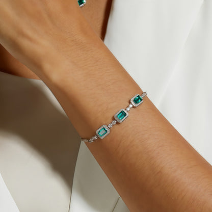 Premium Dapaza Artisan Lab-Grown Emerald Tennis Bracelet | S925 Silver Diamond Accent