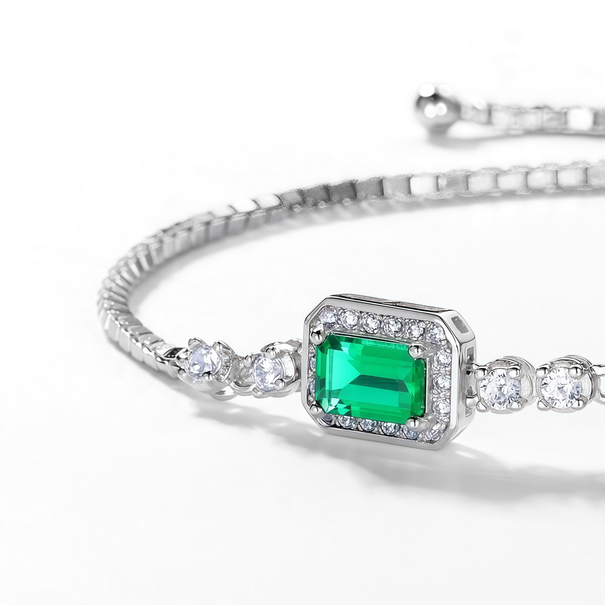 Premium Dapaza Artisan Lab-Grown Emerald Tennis Bracelet | S925 Silver Diamond Accent