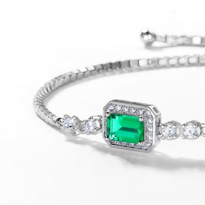 Premium Dapaza Artisan Lab-Grown Emerald Tennis Bracelet | S925 Silver Diamond Accent