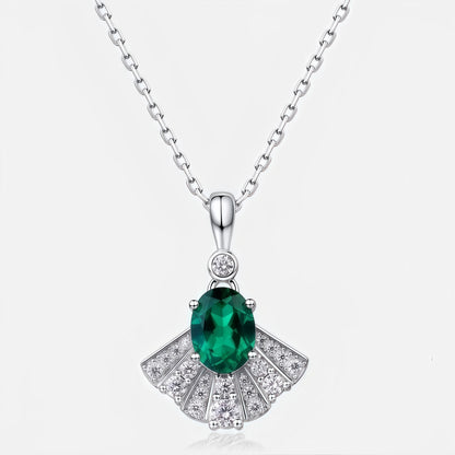Premium Dapaza Fan-Shaped Lab-Grown Emerald Pendant Necklace | S925 Sterling Silver