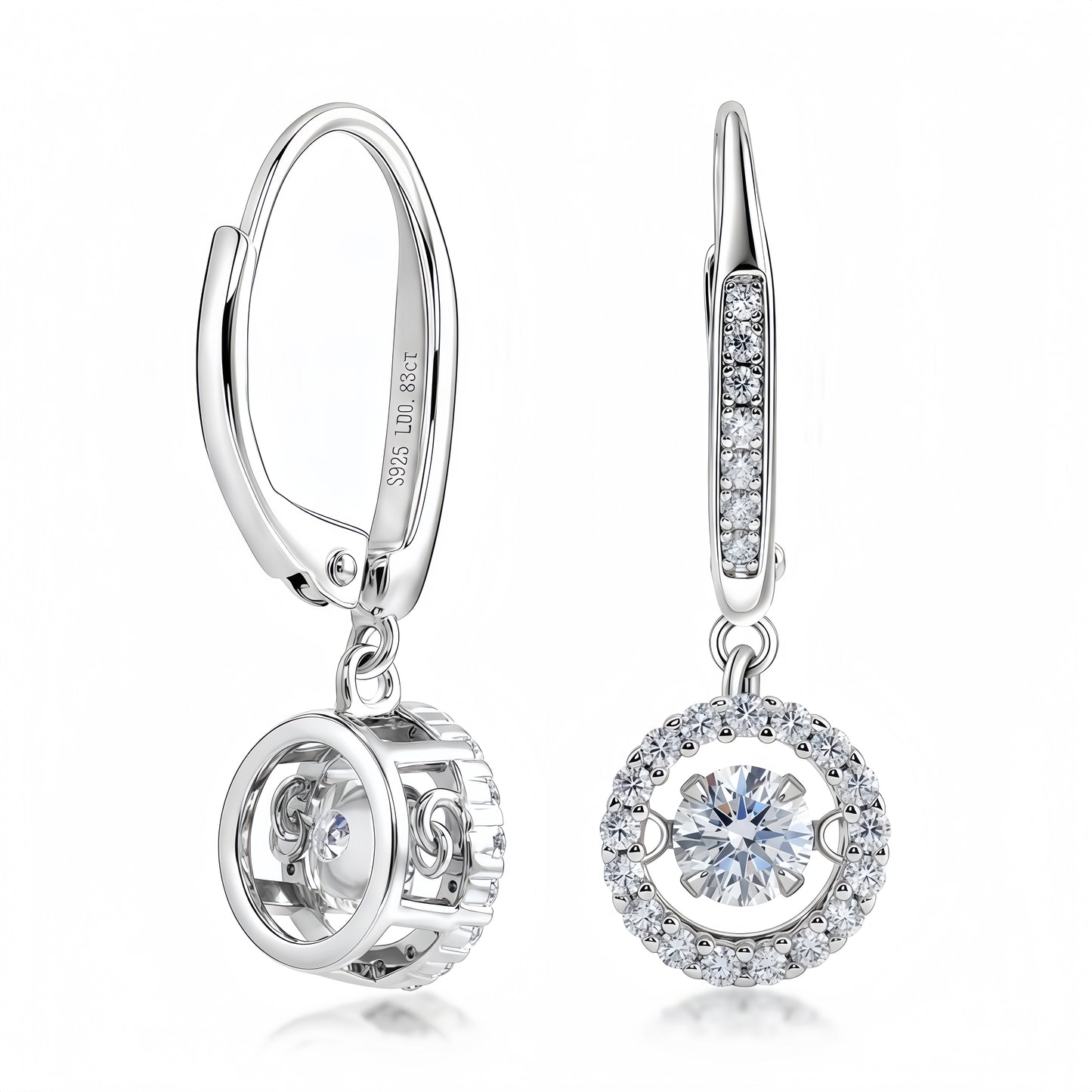 0.87ct HPHT Lab Diamond Dancing Leverback Earrings | S925 - Dapaza Jewelry