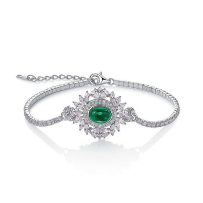 Premium Delicate Allure: Gold-Accented Lab-Grown Emerald Chain Bracelet | 925 Silver