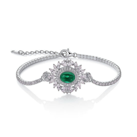 Delicate Allure: Gold-Accented Lab-Grown Emerald Chain Bracelet | 925 Silver | Dapaza