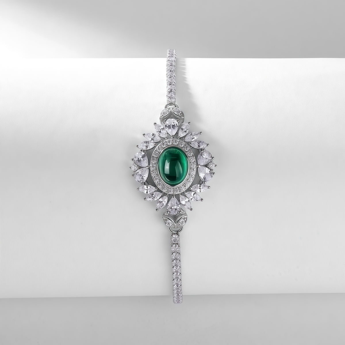 Premium Delicate Allure: Gold-Accented Lab-Grown Emerald Chain Bracelet | 925 Silver