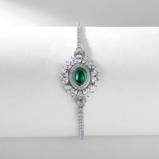 Premium Delicate Allure: Gold-Accented Lab-Grown Emerald Chain Bracelet | 925 Silver