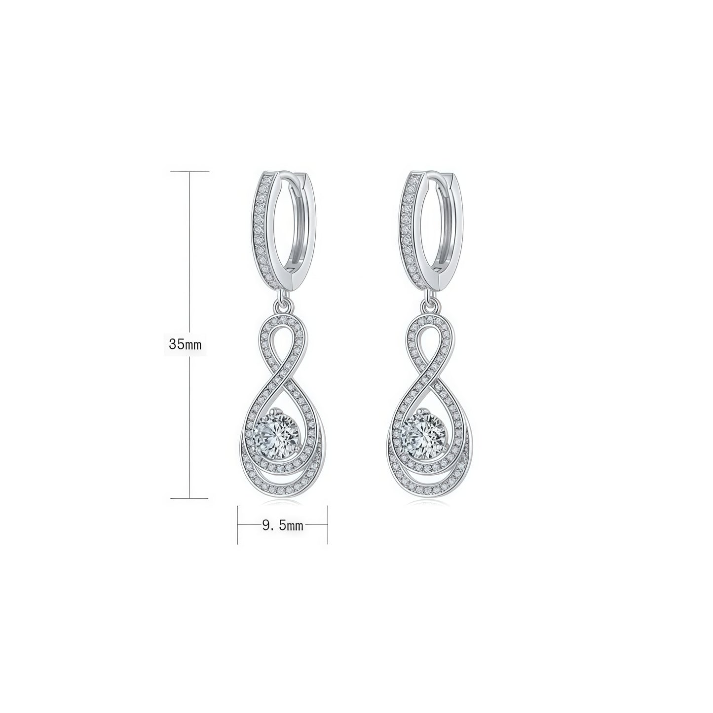 Infinity Figure 8 Moissanite Drop Earrings in S925 Sterling Silver - 0.9CT Total Weight