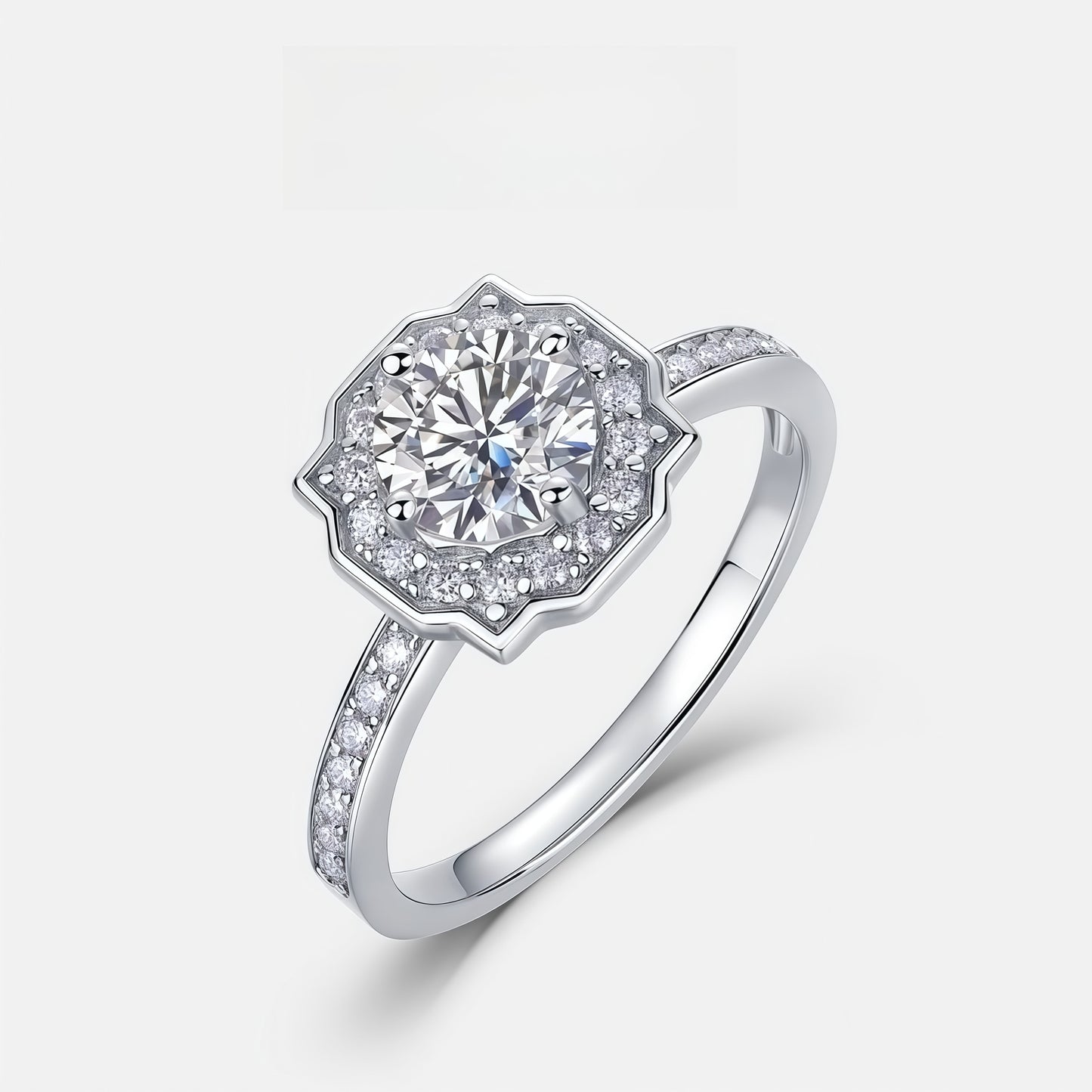 Diamond Halo Emerald-Cut Lab Emerald Statement Ring - S925 - Dapaza