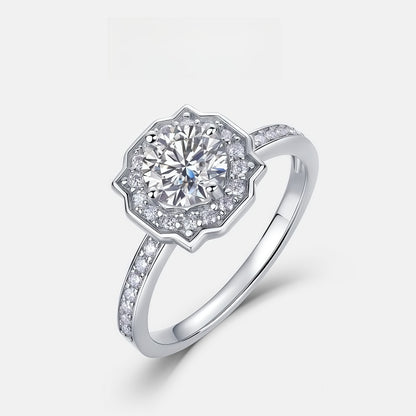 Diamond Halo Emerald-Cut Lab Emerald Statement Ring - S925 - Dapaza