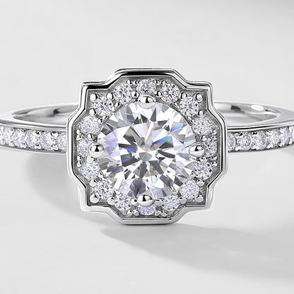 Diamond Halo Emerald-Cut Lab Emerald Statement Ring - S925 - Dapaza