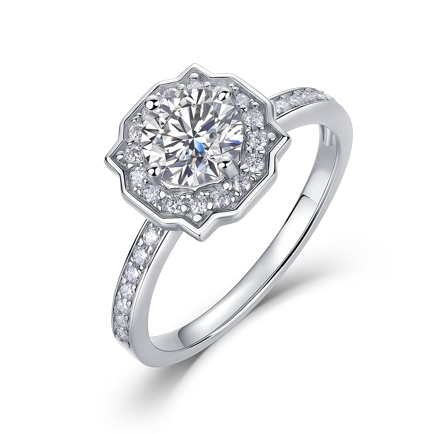 Diamond Halo Emerald-Cut Lab Emerald Statement Ring - S925 - Dapaza