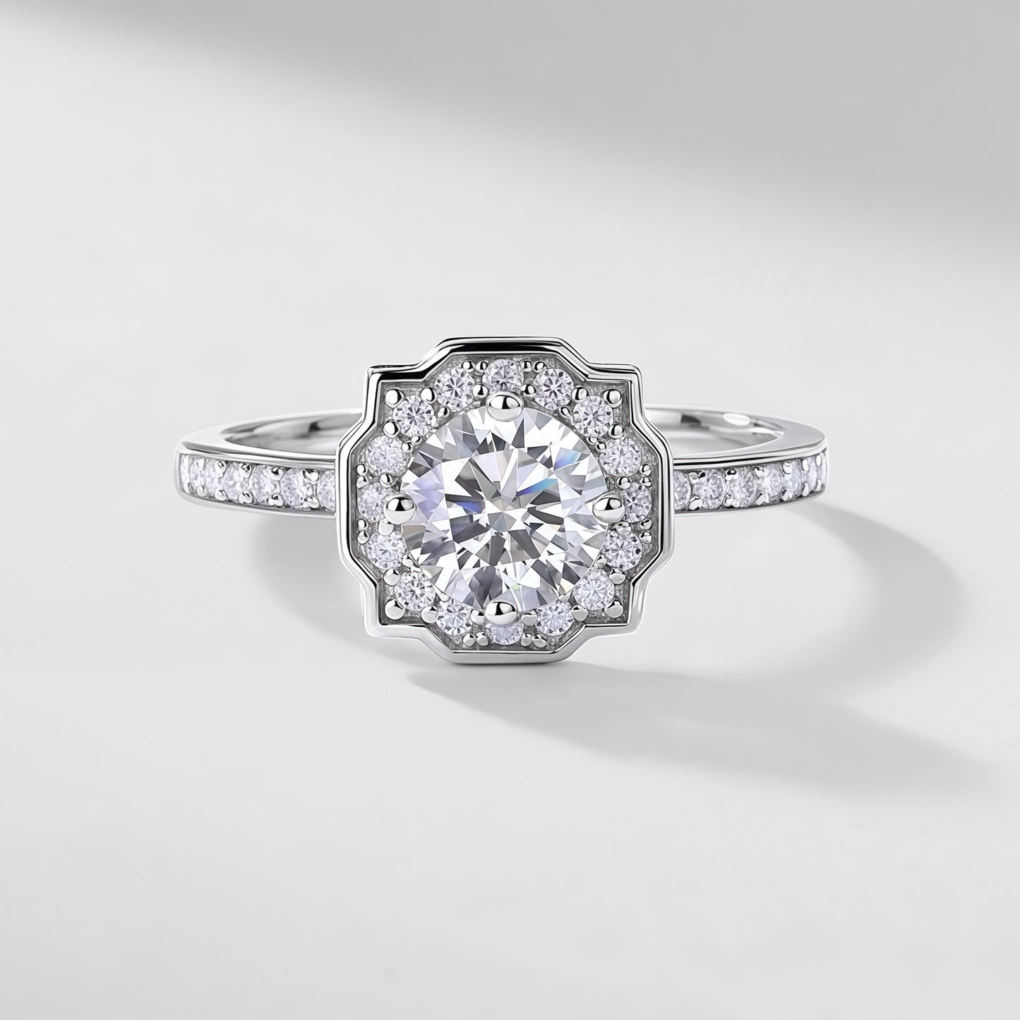 Diamond Halo Emerald-Cut Lab Emerald Statement Ring - S925 - Dapaza