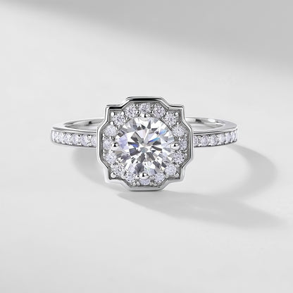 Diamond Halo Emerald-Cut Lab Emerald Statement Ring - S925 - Dapaza