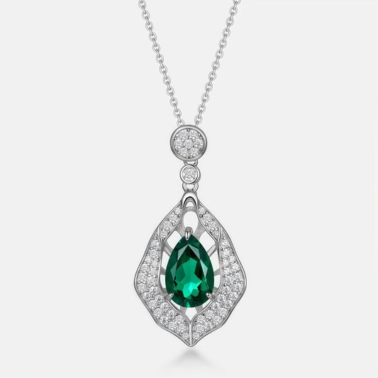 Dramatic Presence: Bold Lab-Grown Emerald Statement Pendant Necklace | 925 Silver | Dapaza
