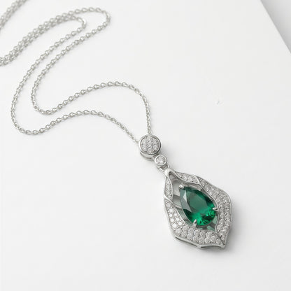 Premium Dramatic Presence: Bold Lab-Grown Emerald Statement Pendant Necklace | 925 Silver