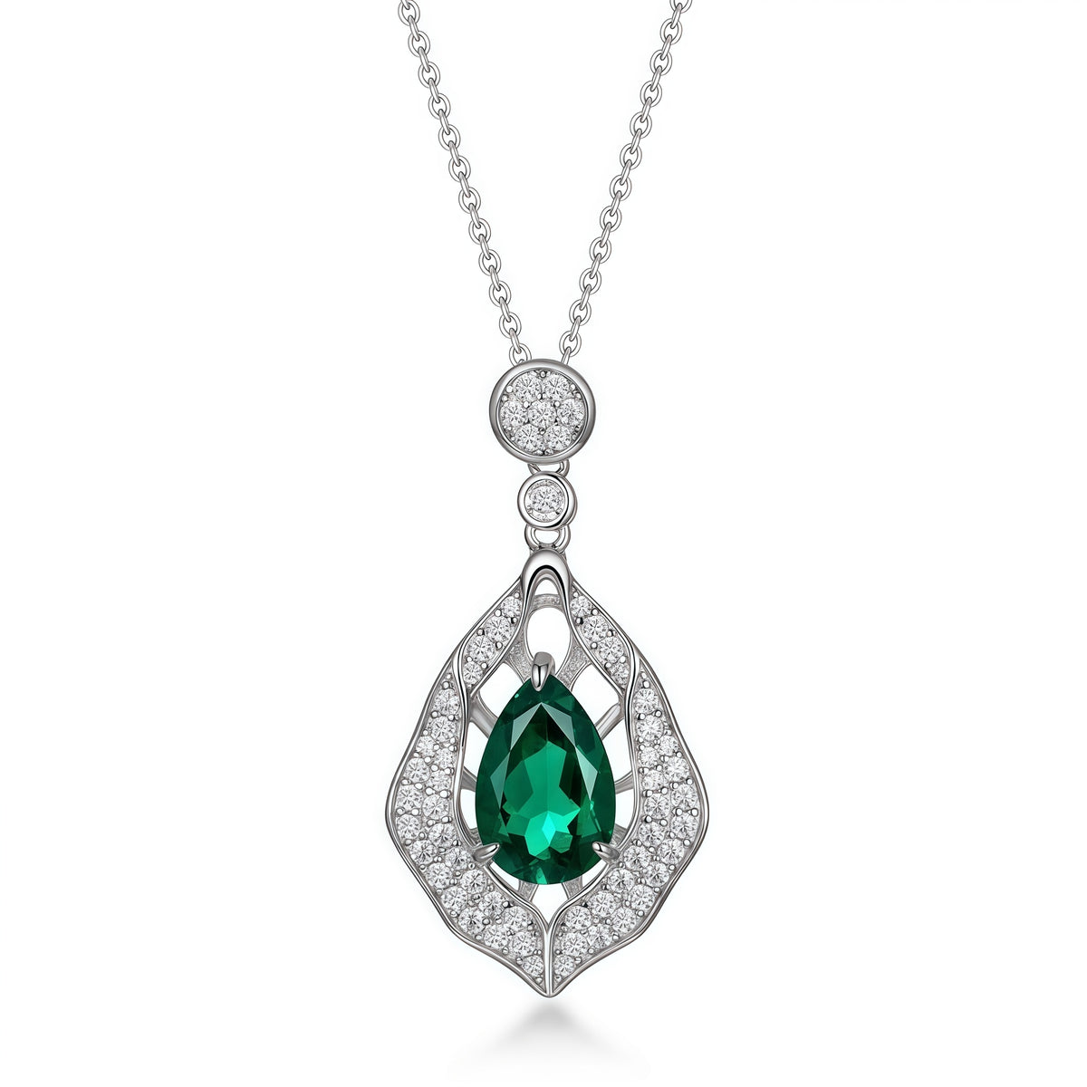 Premium Dramatic Presence: Bold Lab-Grown Emerald Statement Pendant Necklace | 925 Silver